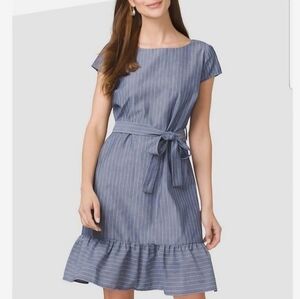 Westport Blue Chambray Pinstripe Self Tie Shift Dress Sz:4 Petite